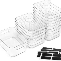 New Arrivals Clear Plastic Storage Bins, Kitchen Cabinet Pantry Organizer Bins, Crystal-clear, Thicker