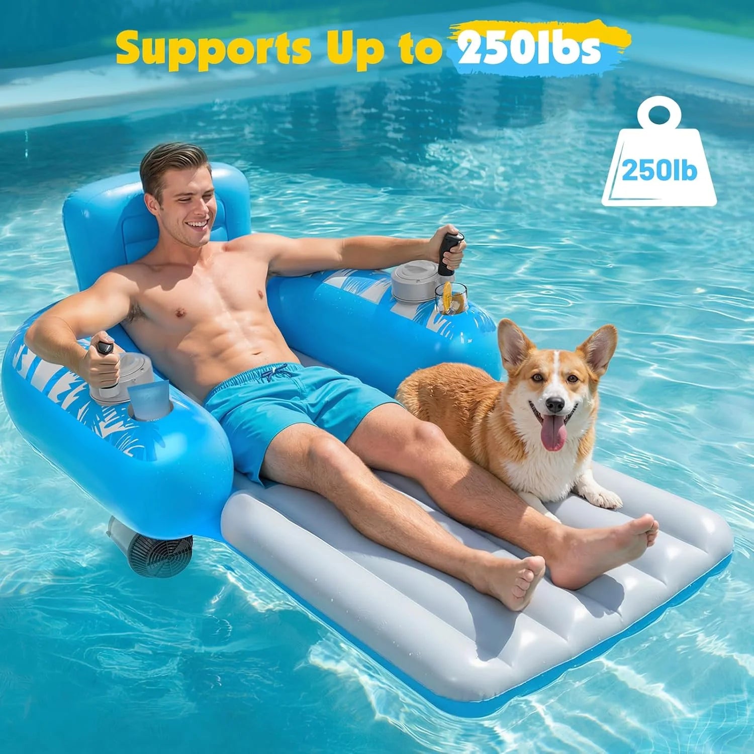 New Arrivals Inflatable Motorized Pool Floats for Adults, Rechargeable Pool Lounger with Dual Motors & 2 Storage - Image 5