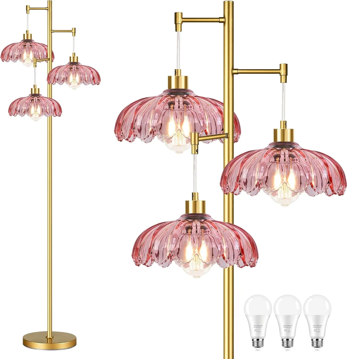 ZECOXOL Vintage Floor Lamp for Living Room Bedroom-3 Light Glass Floor Lamp with Three Led Bulb bifanuoyard - Image 13