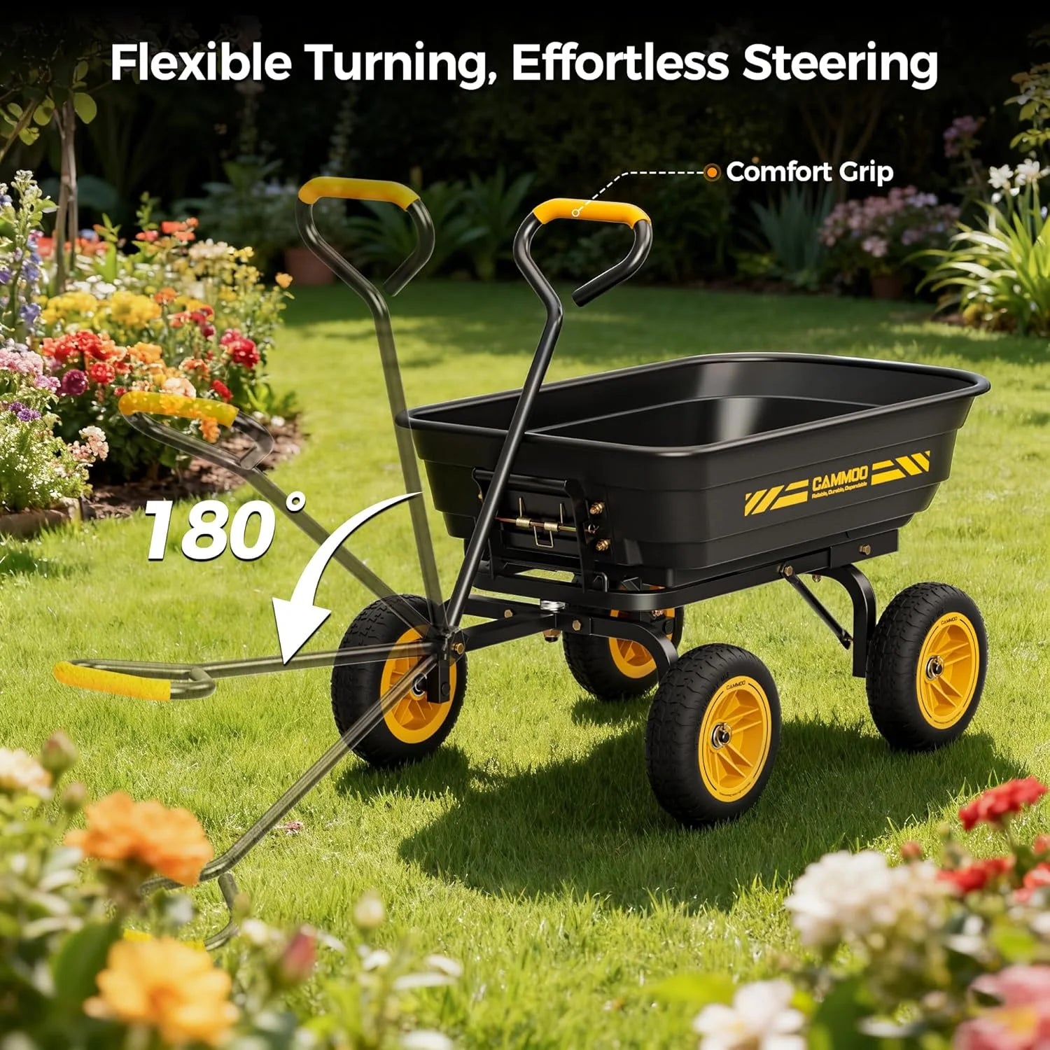 10-in NO-FLAT TIRES 600lb Heavy-Duty Garden Dump Cart 4 Cu.Ft. Utility Wagon with Quick-Release Dumping & Prime - Image 7