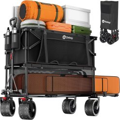 Sekey 500LBS Heavy Duty Double Decker Wagon with Extender, 400L Large Capacity Collapsible Garden Cart Fits 10x10 Canopy