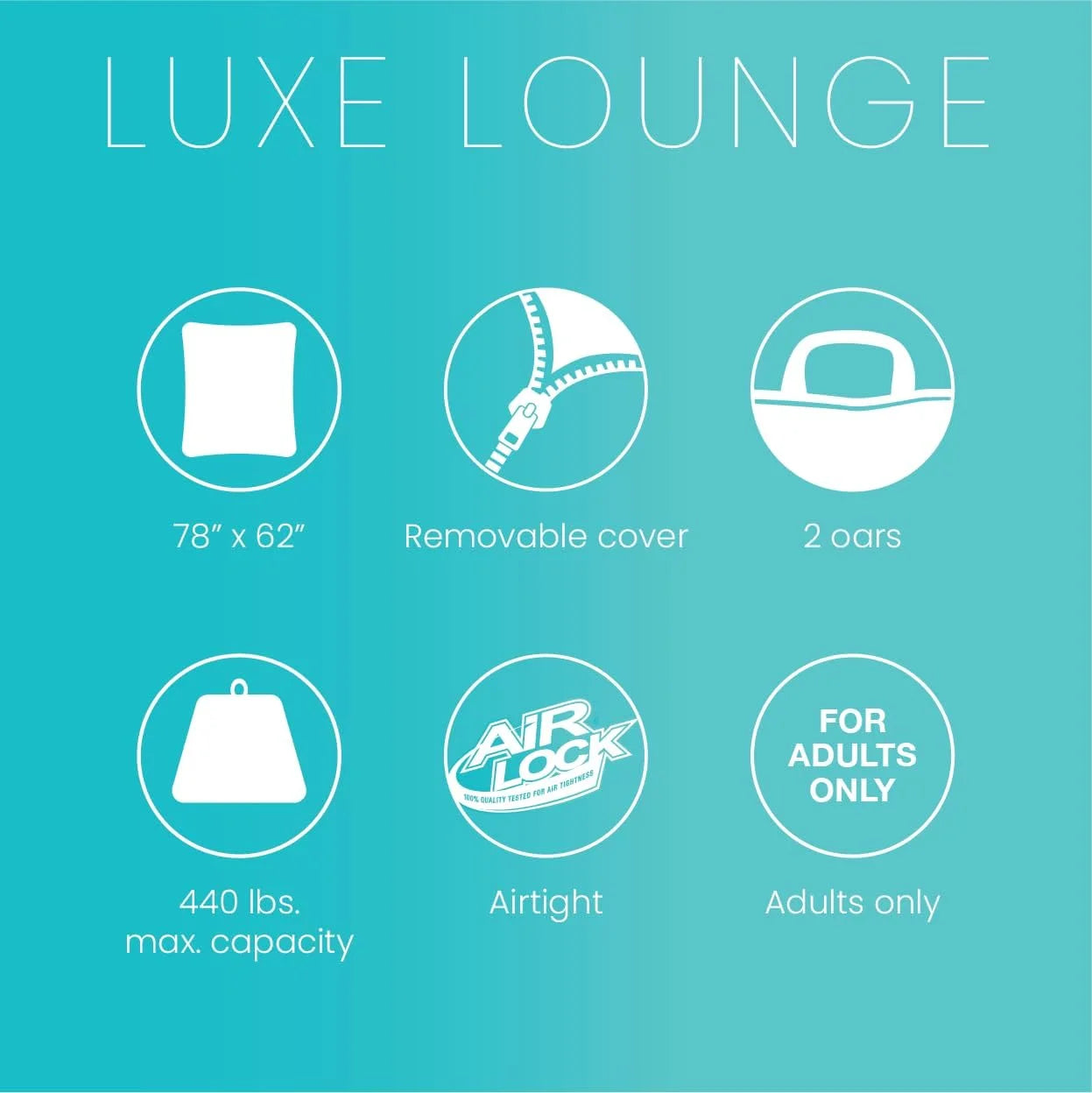 Luxe Lounge Inflatable Pool Mat: Removable Fabric Cover, 2 Soft Handles, 440 Weight Capacity, 78 x 62 - Image 3