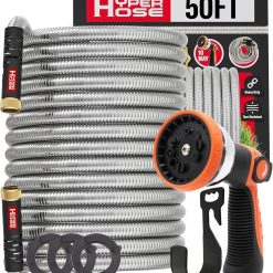 Alternative view of Best 100 ft Metal Garden Hose Set, No-Kink Durable 316 Stainless Steel, 10-Way Zync Spray Nozzle & Hook bifanuoyard