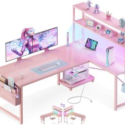 Alternative view of New Arrivals 53 L Shaped Gaming Desk with Shelves, LED & Outlets