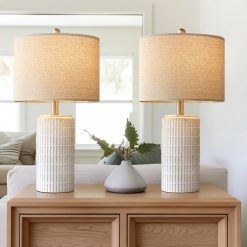PoKat 23" Bedside Table Lamp for Bedroom Nightstands, White Modern Bedroom Lamp bifanuoyard