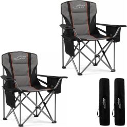 FAIR WIND 2 Pack Fully Padded Oversized Camping Chair Heavy Duty Lawn Chair Set with Adjustable Lumbar Support bifanuoyard