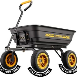 10-in NO-FLAT TIRES 600lb Heavy-Duty Garden Dump Cart 4 Cu.Ft. Utility Wagon with Quick-Release Dumping & Prime