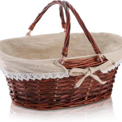 New Arrivals Basket with Handle, Picnic Baskets with Liner, Empty Gift Gardening Baskets for Harvesting, Willow