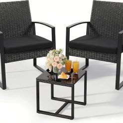 Alternative view of Murago Outdoor 3-Piece Wicker Bistro Set, Patio Conversation Set, 2 chairs with Coffee Table bifanuoyard