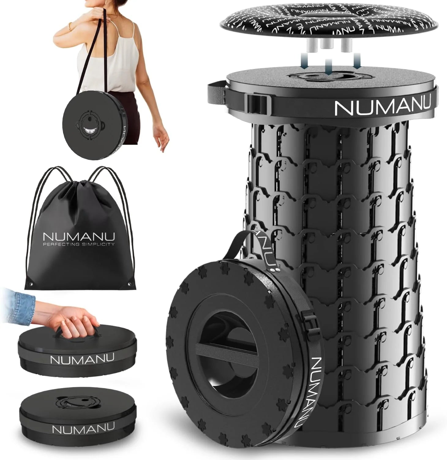 New Arrivals 2026 Upgraded XXL Collapsible Stool with Cushion & Bag, 1000lbs Max Weight, 19.7 Heavy Duty Portable Retractable - Image 2