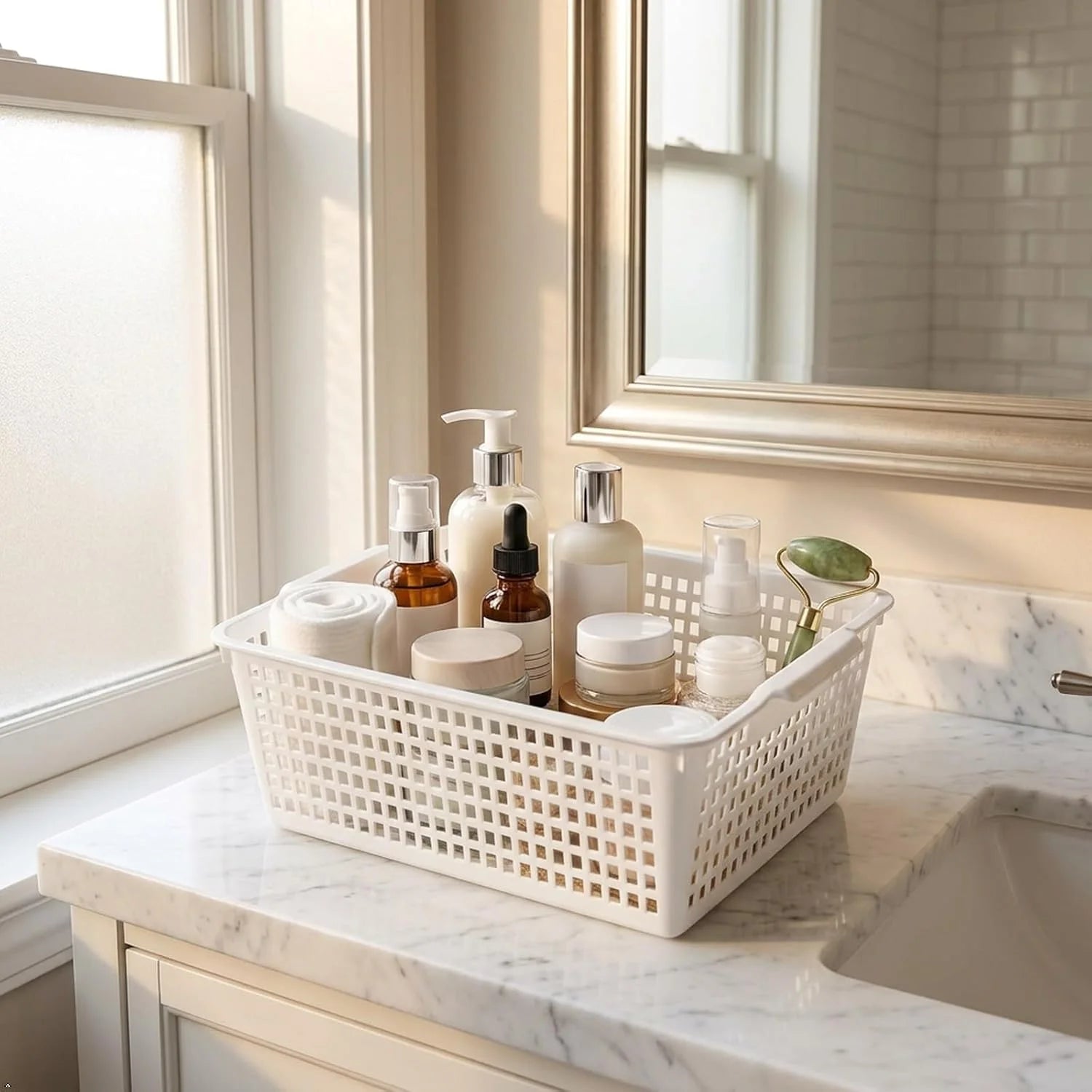 New Arrivals Plastic Storage Basket, Plastic Storage Bin, White - Image 3