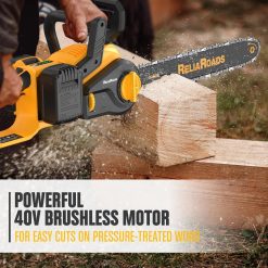 ReliaRoads 16-Inch Brushless Chainsaw, 40V (2 x 20V MAX) Cordless Battery Powered Chain Saw Kit (Includes 2 Chains) Compatible DeWALT Battery