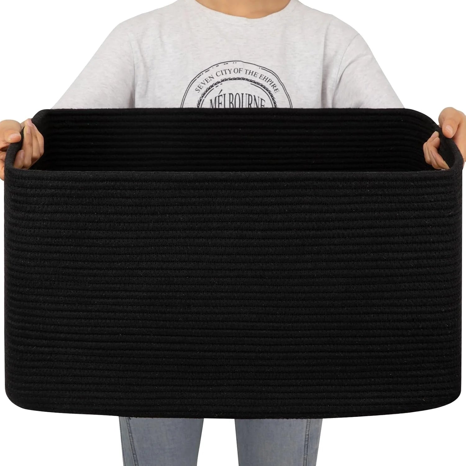Large Blanket Basket, Storage Baskets with Handle, Rectangle Woven Cotton Rope Basket, Toy Organizer Bins, 22 x bifanuoyard - Image 10