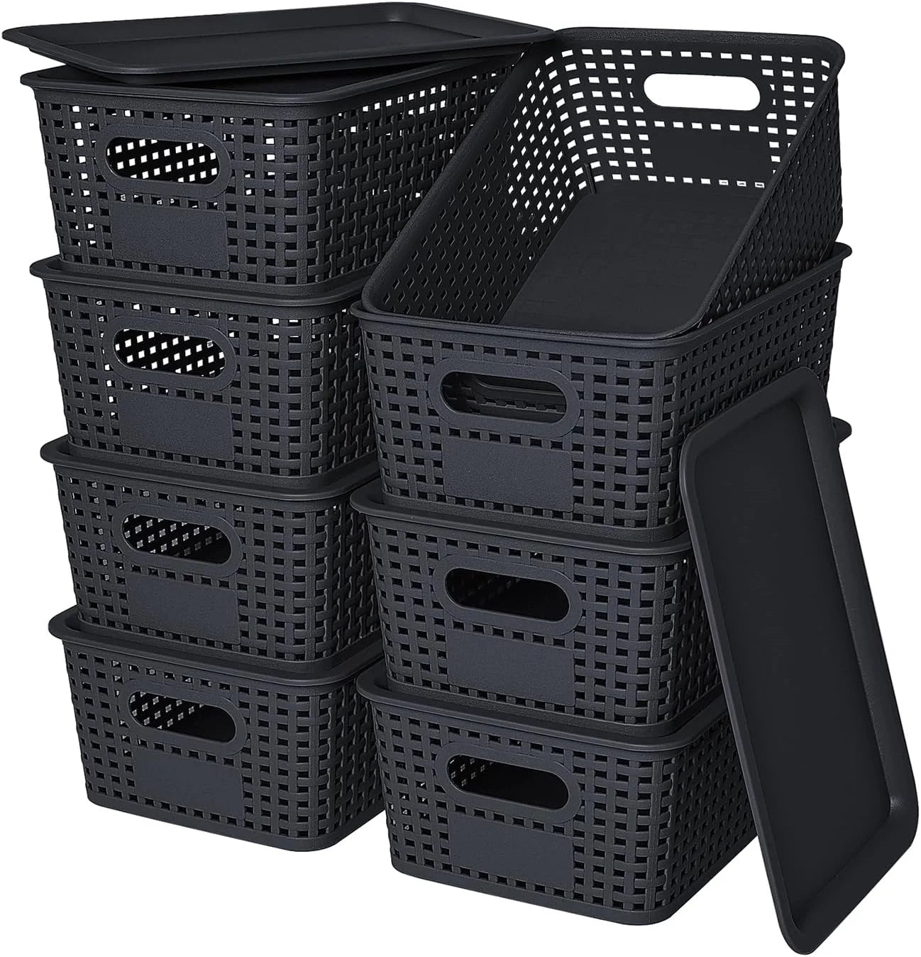 Plastic Storage Baskets with Lids for Organization, Stackable Storage bins, Storage Organizing Baskets - Image 3