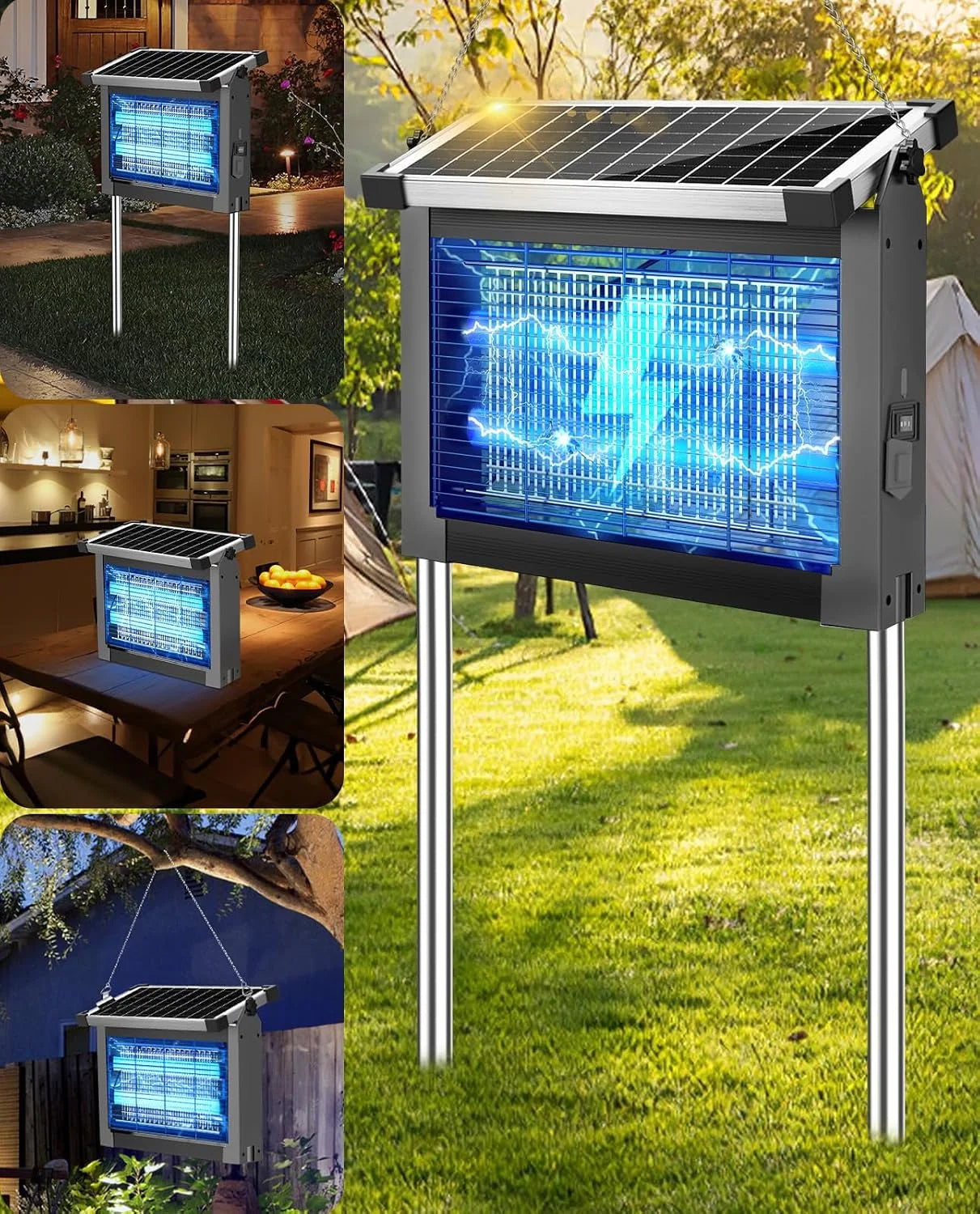 Solar Bug Zapper Outdoor, PhatroyYee Mosquito Zapper 4500V, Waterproof Portable Fly Zapper, Rechargeable Electric bifanuoyard