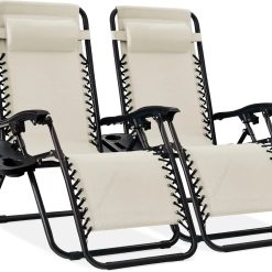 New Arrivals Choice Products Set of 2 Adjustable Steel Mesh Zero Gravity Lounge Chair Recliners w/Pillows and Cup Holder Trays