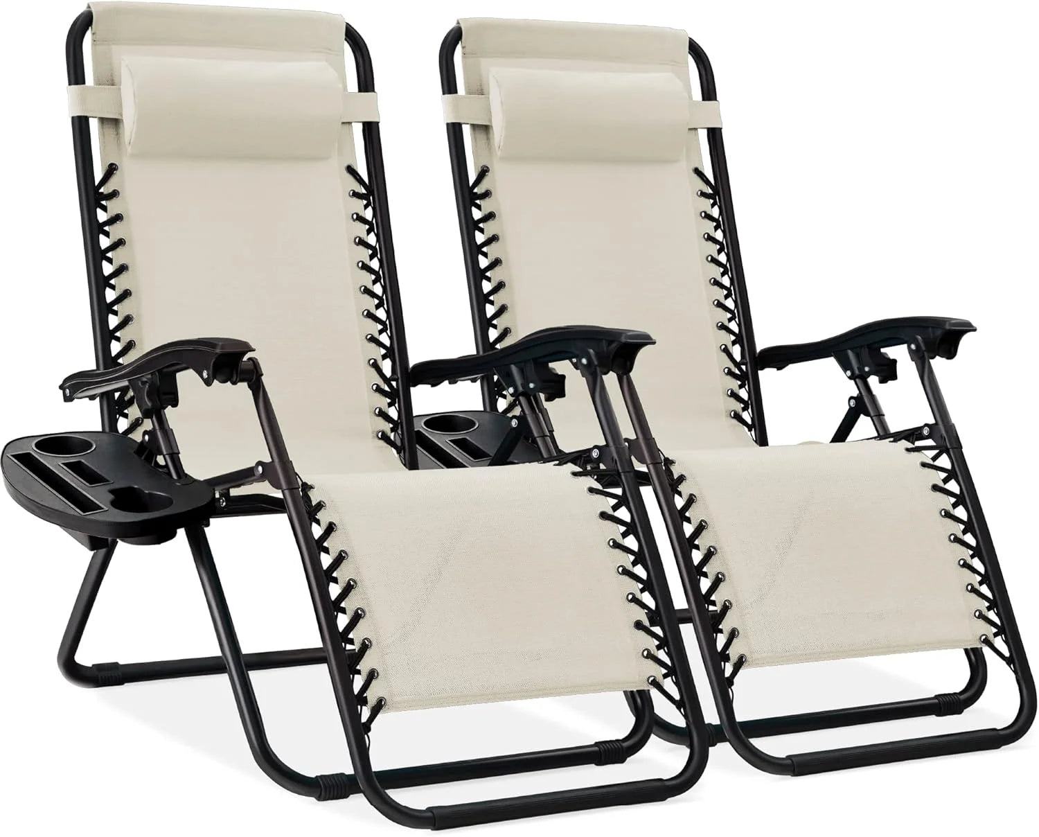 New Arrivals Choice Products Set of 2 Adjustable Steel Mesh Zero Gravity Lounge Chair Recliners w/Pillows and Cup Holder Trays