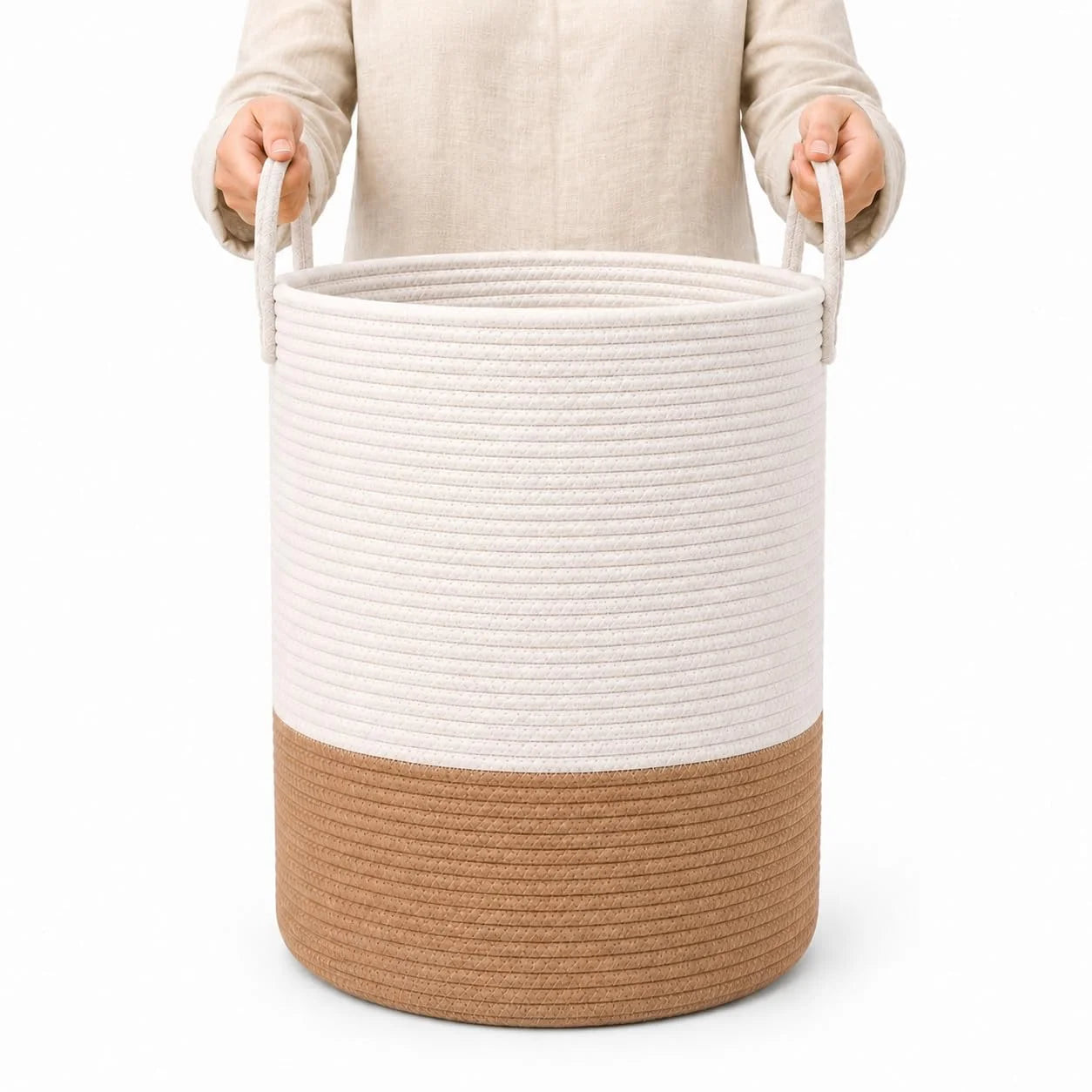 OrganiHaus Round Toy Basket & Blanket Basket, Cotton Rope 20×13, Full Honey, Round Cotton Rope Basket, 20×13 bifanuoyard - Image 28