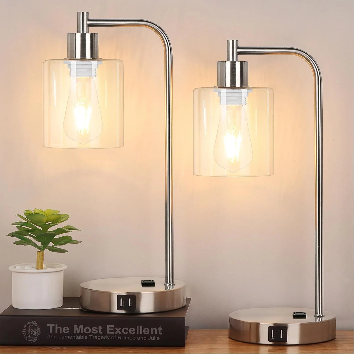 Set of 2 Industrial Touch Control Table Lamps with USB C+A Ports and AC Outlet, Dimmable, Bulb Included bifanuoyard - Image 3