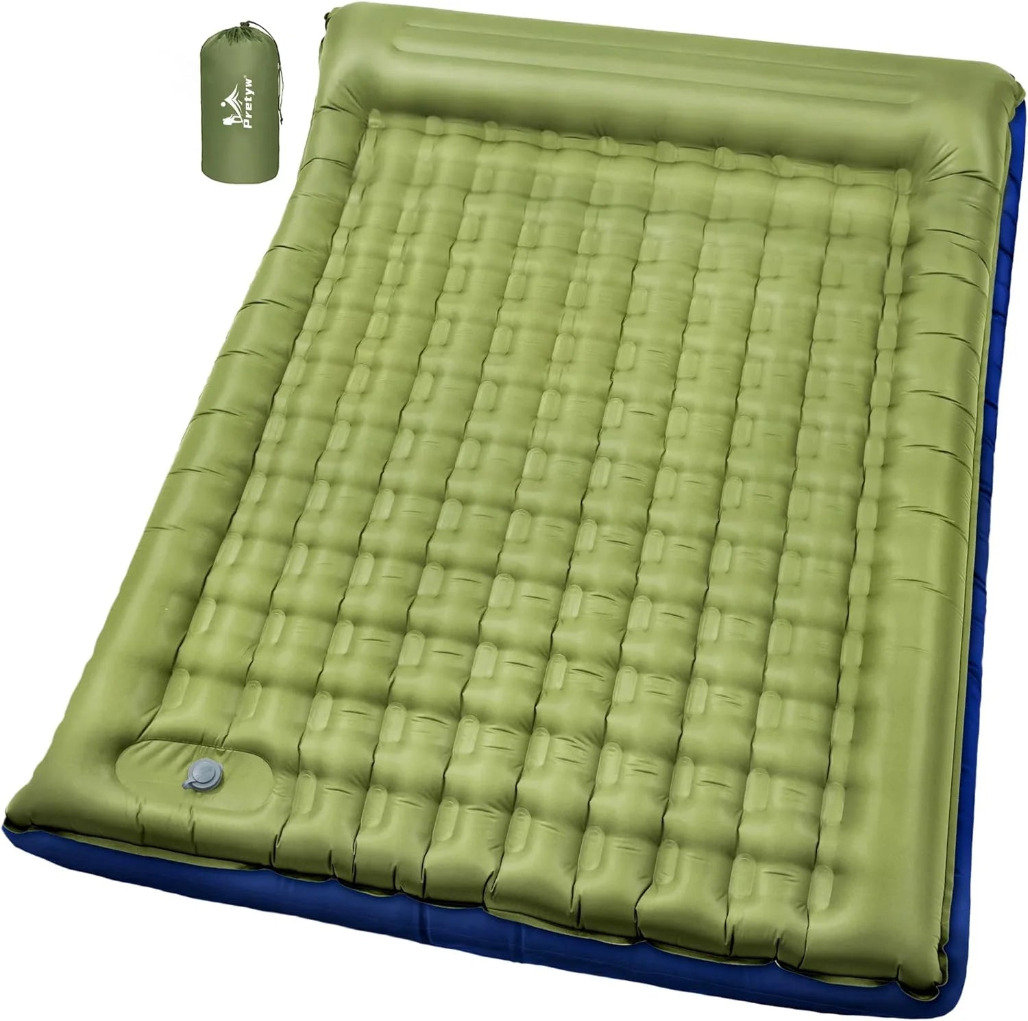 Pretyw Double Sleeping Pad for Camping, 5.5 Ultra-Thick Camping Mattress with Pillow, Built-in Foot Pump bifanuoyard