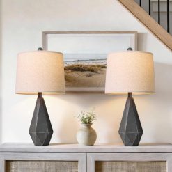 PoKat 20.25" Retro Farmhouse Table Lamp Set of 2, Living Room & Bedroom Rustic Linen Bedside Nightstand Lamps for Kids bifanuoyard