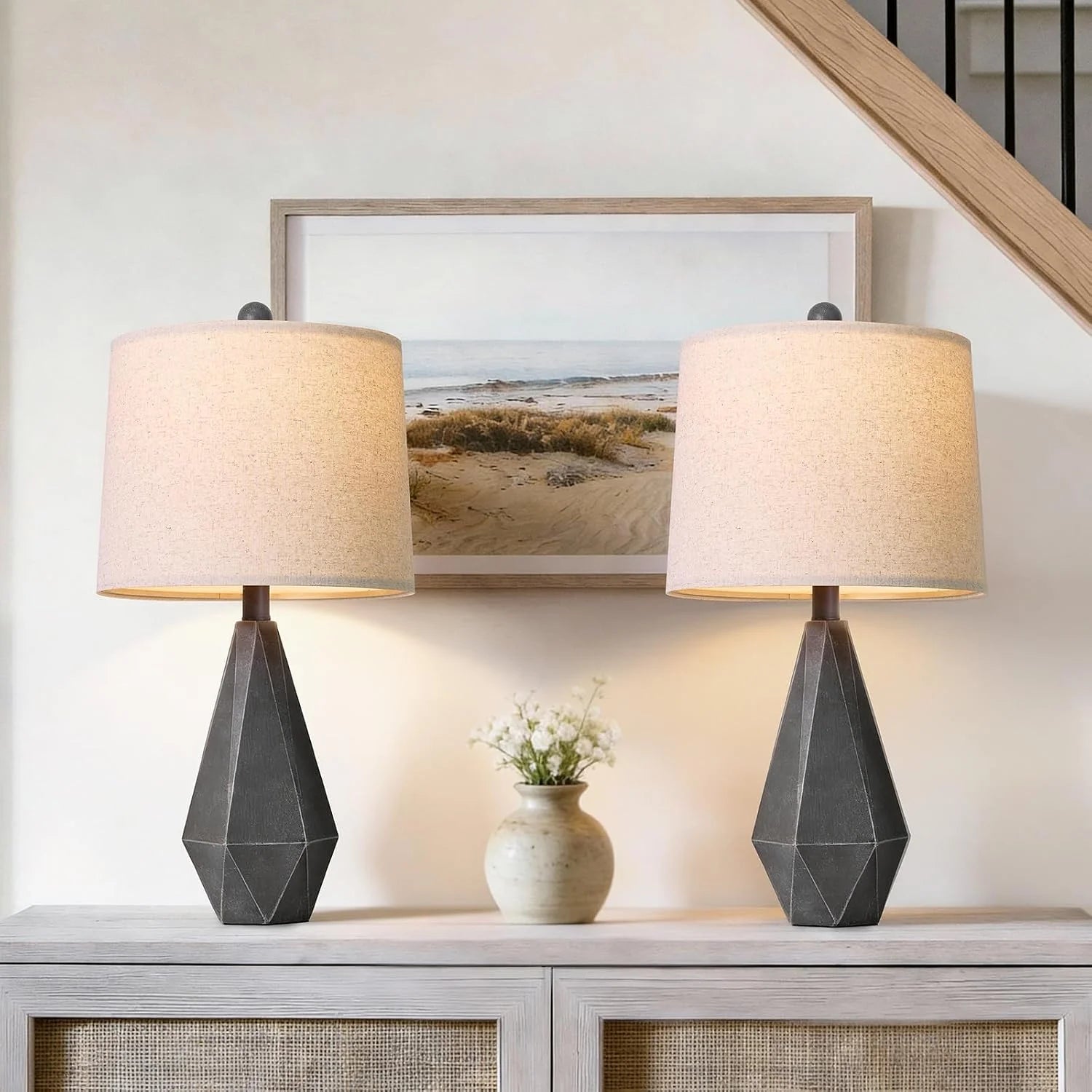 PoKat 20.25" Retro Farmhouse Table Lamp Set of 2, Living Room & Bedroom Rustic Linen Bedside Nightstand Lamps for Kids bifanuoyard