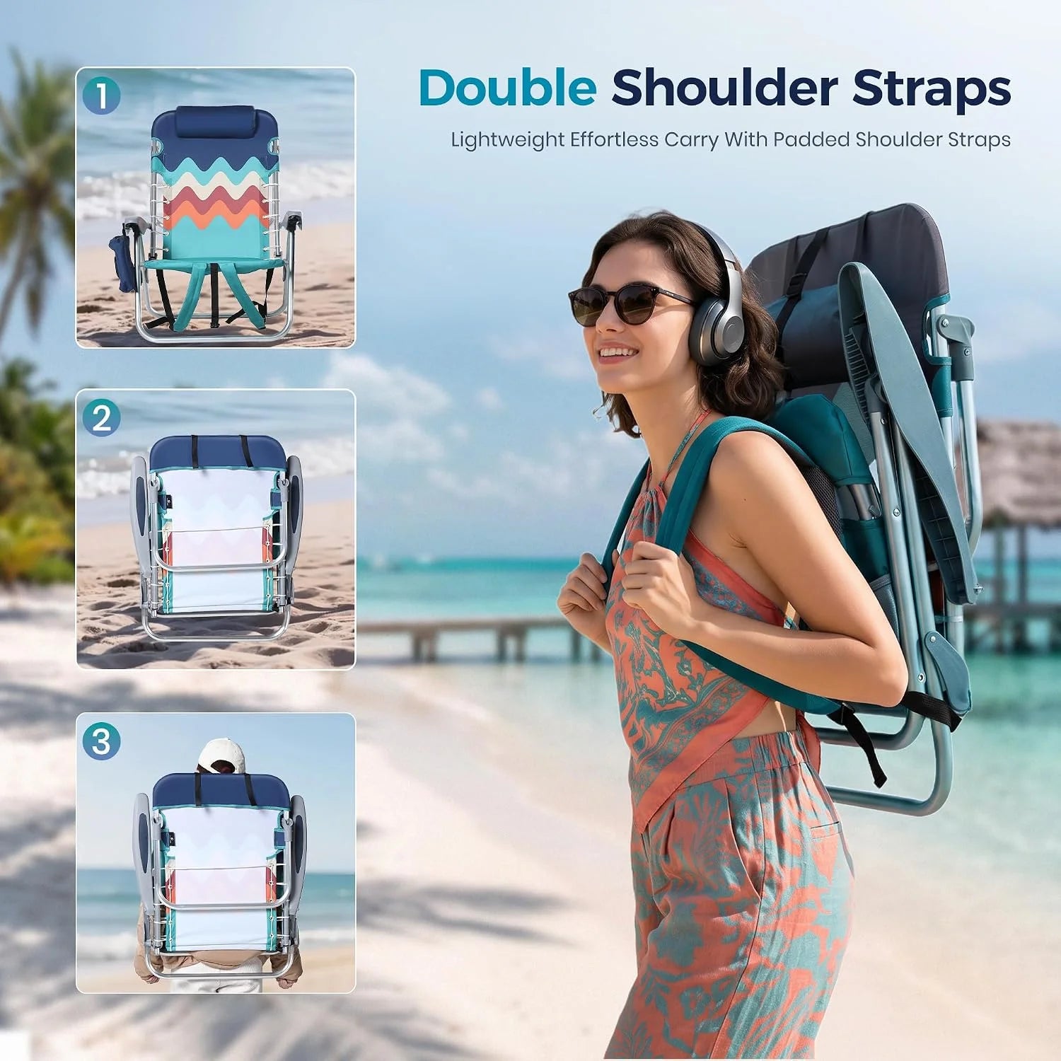 New Arrivals PARTY Backpack Beach Chairs 2 Pack Aluminum Lightweight Folding Reclining Beach Chairs, 4 Positions Classic Lay - Image 5
