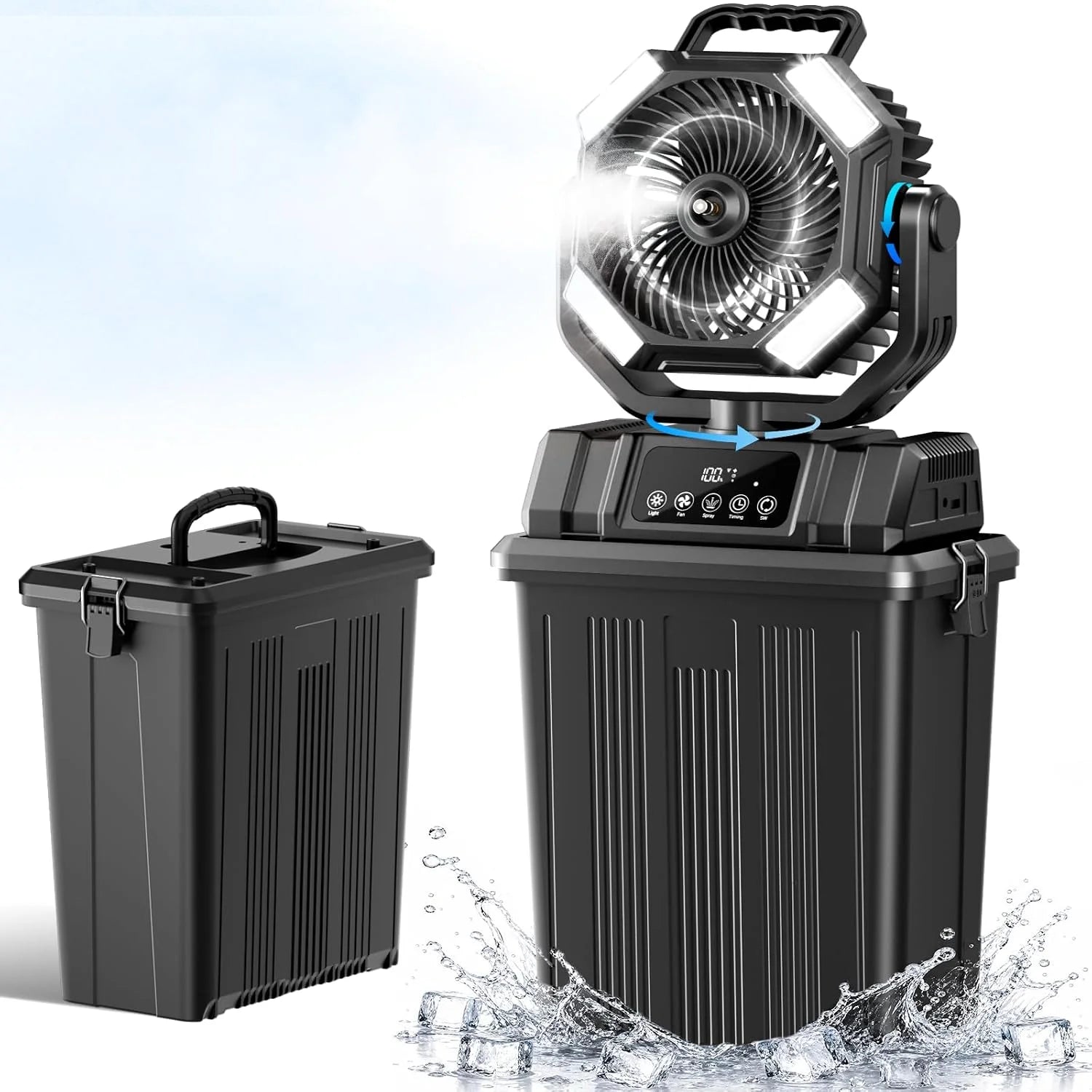 New Arrivals 40000mAh Misting Fans for Outside, 15L Portable Outdoor Cooling Fan with Auto Oscillation, LED Light
