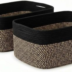 New Arrivals Storage Basket for Shelves 16.8”x13”x7.5”2 Pack, Large Storage Baskets, Soft Cotton Rope Woven Baskets