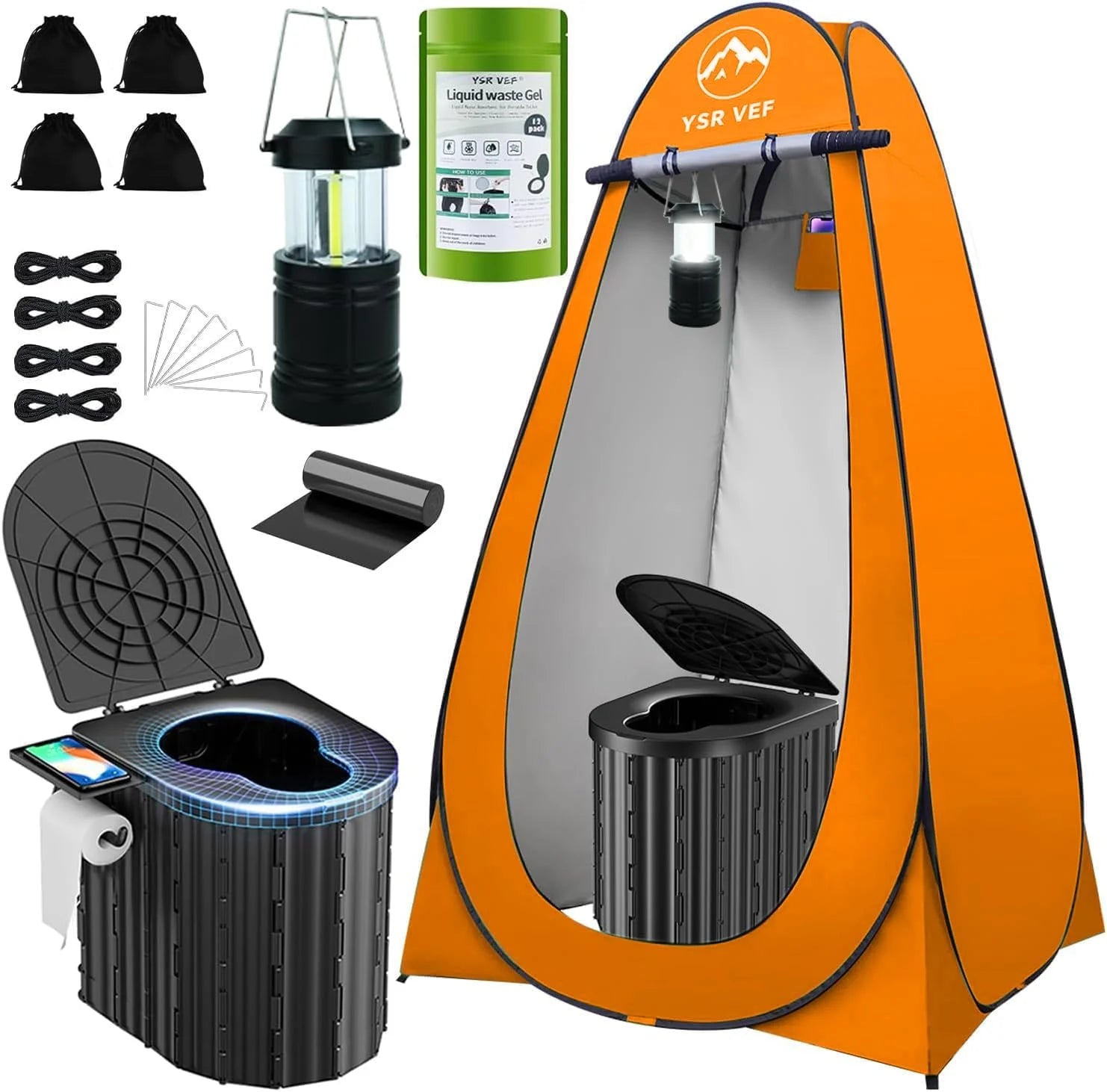 New Arrivals Toilet with Pop-Up Privacy Tent and Liquid Waste Gel, Portable Toilet for Camping with Large Tent - Image 3