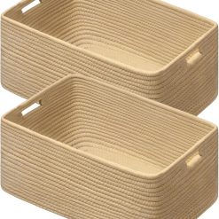 Alternative view of 2 Pack Storage Baskets for Organizing, Large Woven Storage Basket, White&Brown bifanuoyard