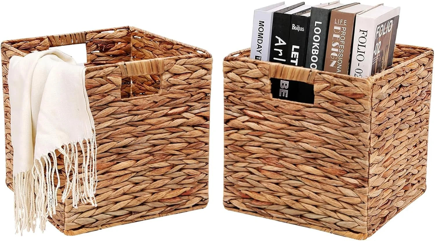 New Arrivals Wicker Storage Basket with Handles, 11x11in, 2 Pack, Handwoven Storage Bins for Organizing Storage