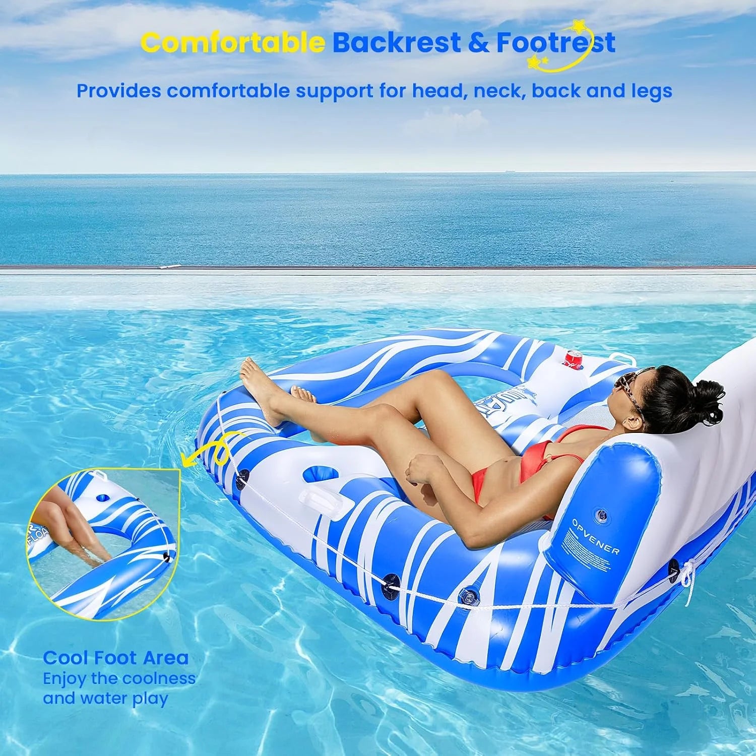 Inflatable Pool Floats Adults, Large Pool Lounger Chair Floaties with Cup Holders Backrest Footrest - Image 3