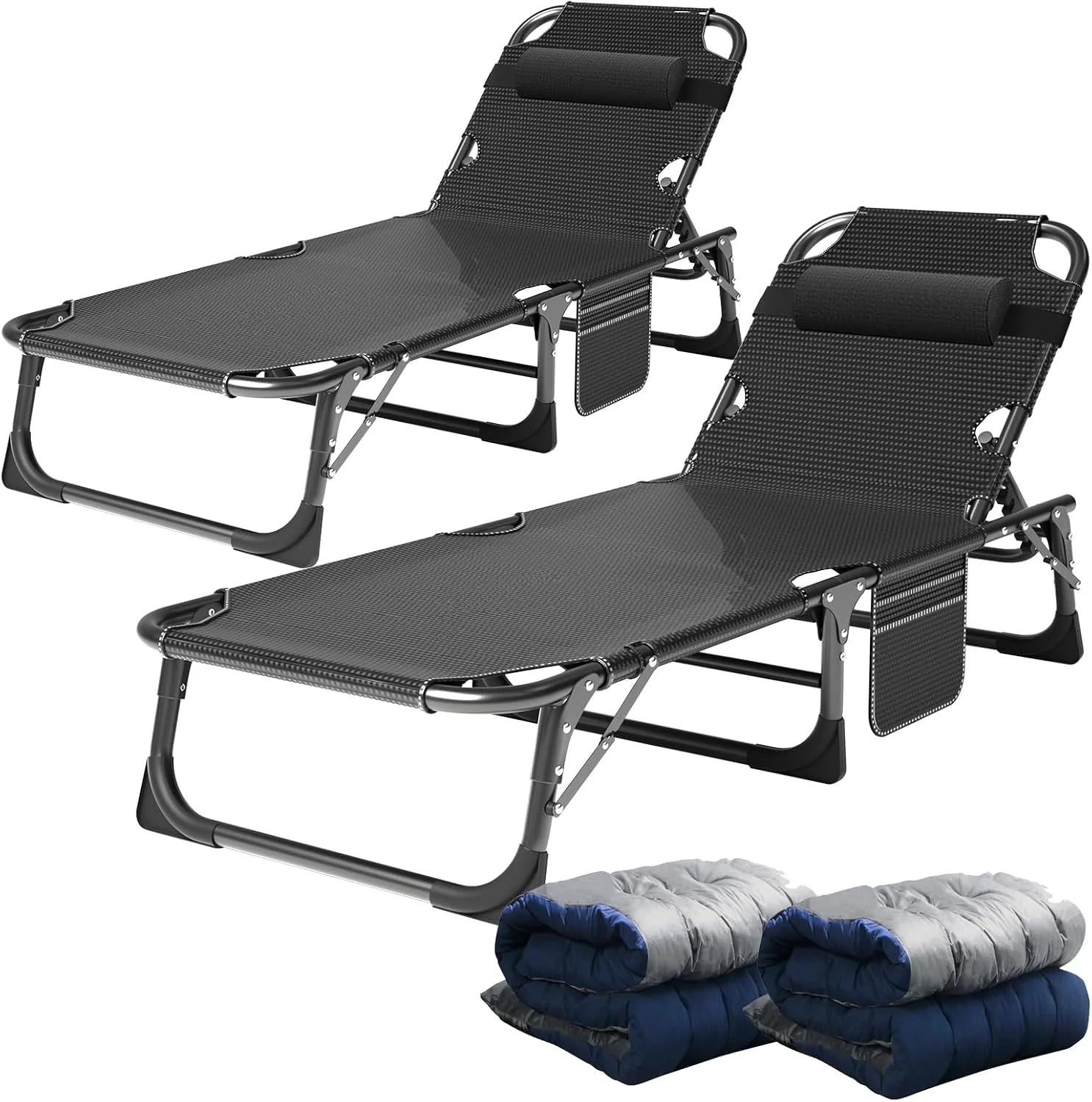 New Arrivals Heavy Duty Tanning Chair, Outdoor 5-Position Folding Chaise Lounge Chair with Pad, Portable Beach Lounge Chair - Image 4