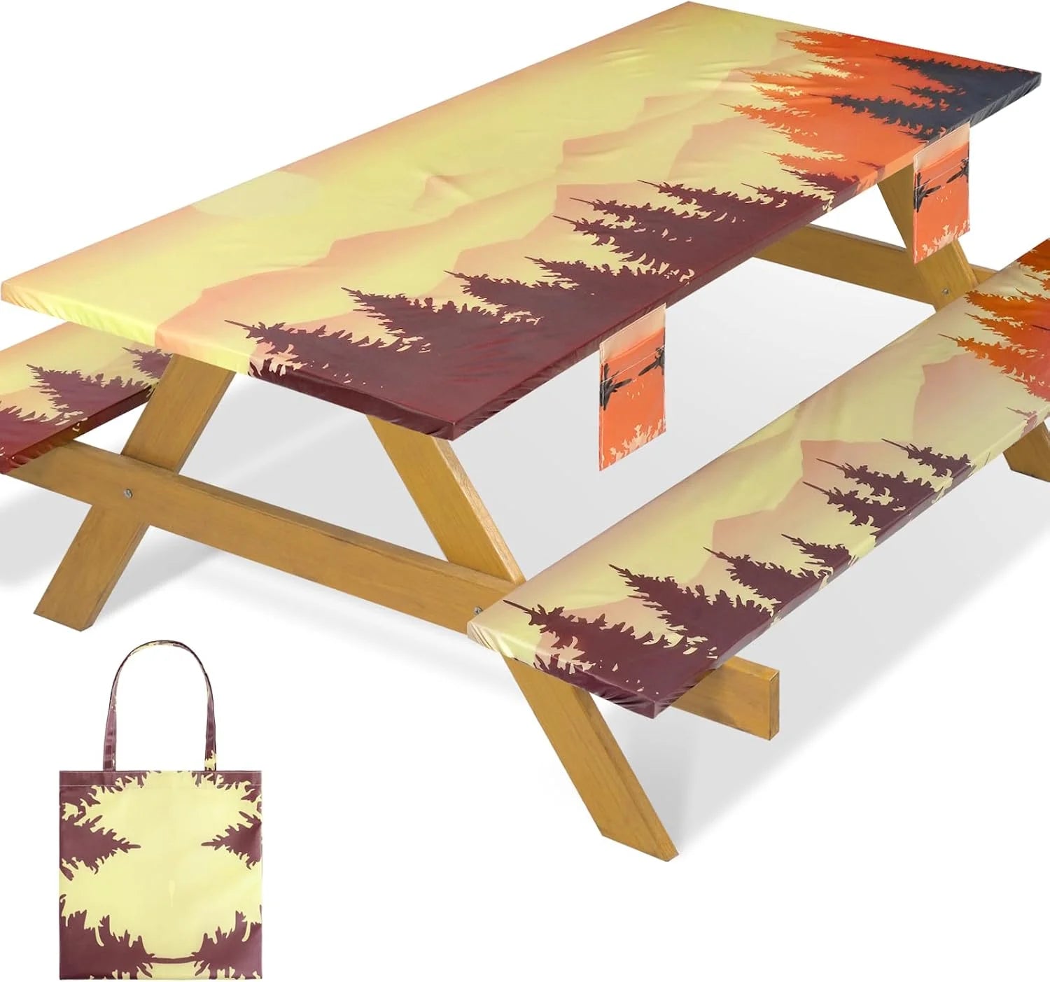 New Arrivals Fitted Waterproof Picnic Table Cover with Bench Covers Heavy Duty Elastic Outdoor Camping Tablecloth for 6 Foot Rectangle Tables Summer - Image 2