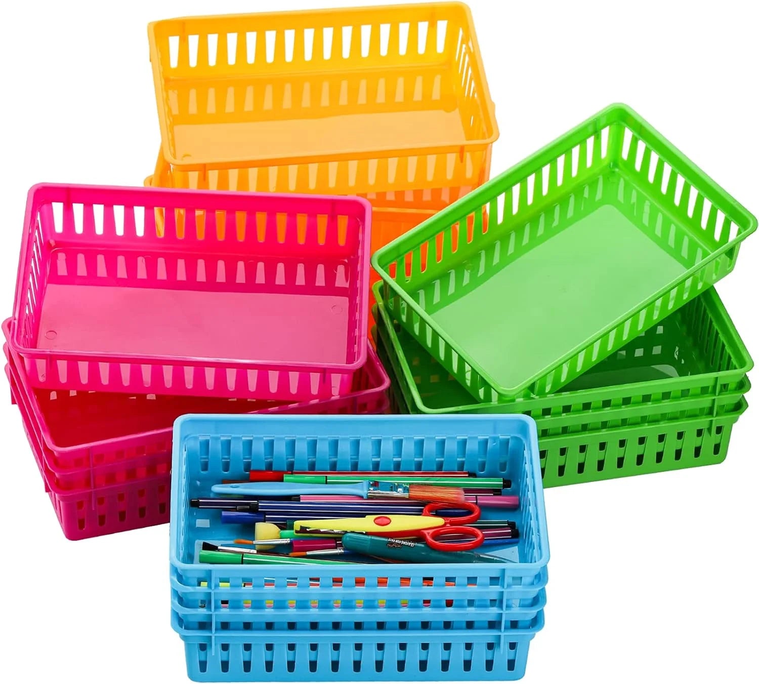 New Arrivals Classroom Storage Baskets Bins, Small Plastic Organizer Basket, Colorful Storage Trays, Crayon Pencil