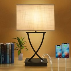 Fully Dimmable Medium Tables Lamp for Bedroom with Type C/USB Charging Port and 1 AC Outlet White Shade 21.38