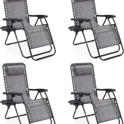 Alternative view of Sweetcrispy Zero Gravity Chairs Set of 2, Outdoor Folding Reclining Lounge Chair with Cup Holder Tray & Adjustable Pillow