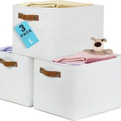 Alternative view of New Arrivals Baskets 3 Pack, Fabric Bins for Shelves, Vegan leather handles