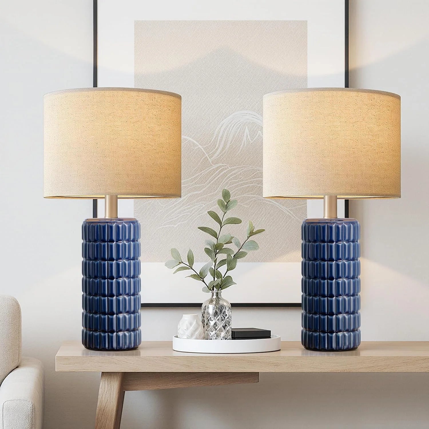 New Arrivals 23 Modern Ceramic Table Lamps Set of 2, Farmhouse Bedside Night Stands Lamp for Bedroom