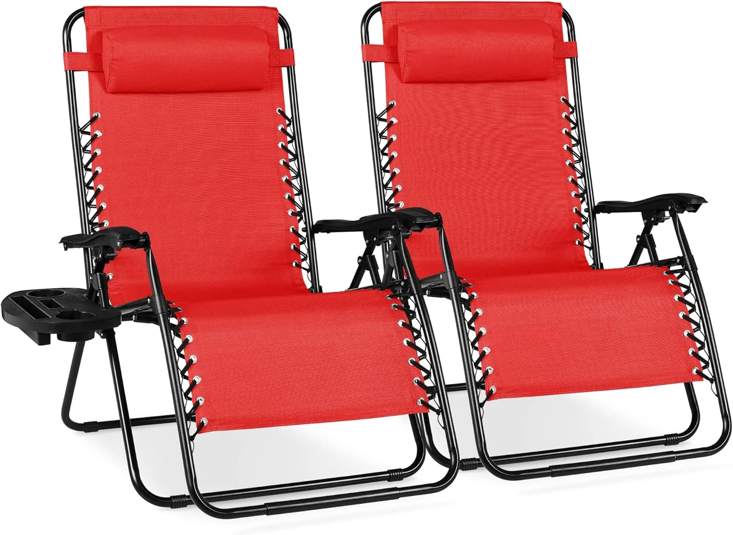 New Arrivals Choice Products Set of 2 Adjustable Steel Mesh Zero Gravity Lounge Chair Recliners w/Pillows and Cup Holder Trays - Image 28