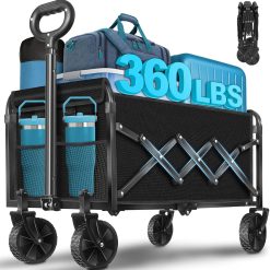 Collapsible Wagon Cart with Wheels Foldable, 360 Lbs Heavy Duty Folding Utility Wagon