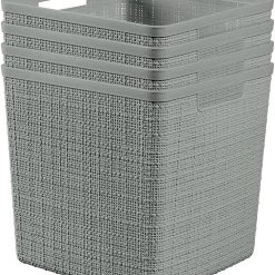 Curver Set of 4 Large Cube 17L Jute Decorative Plastic Organization and Storage Baskets, Perfect Bins for Home bifanuoyard