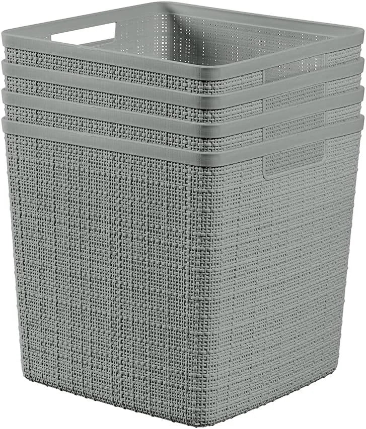 Curver Set of 4 Large Cube 17L Jute Decorative Plastic Organization and Storage Baskets, Perfect Bins for Home bifanuoyard