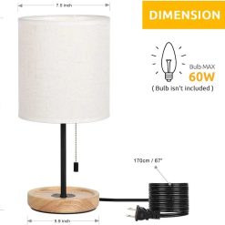Alternative view of New Arrivals Bedside Table Lamp, Modern Nightstand Lamp with Linen Fabric Shade Wooden Desk Lamps for Bedrooms