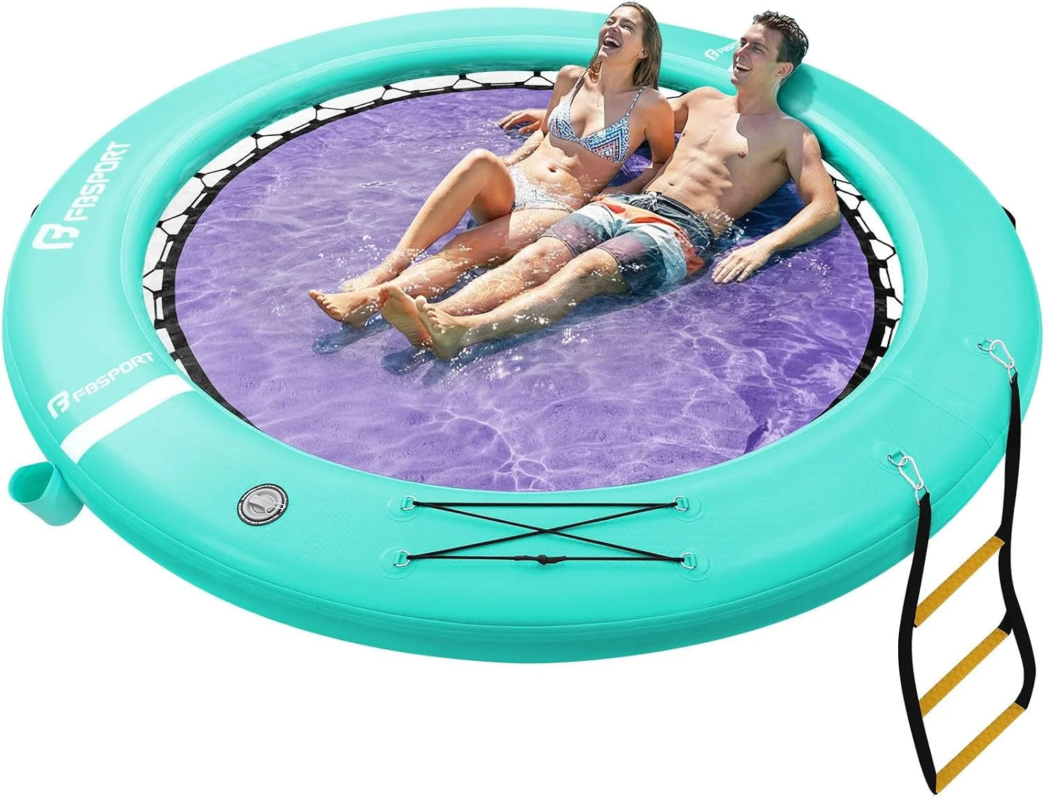 Inflatable Water Hammock Round Floating Ring, 10/8/6ft Inflatable Dock Floating Platform for Lake W/Cupholder - Image 3