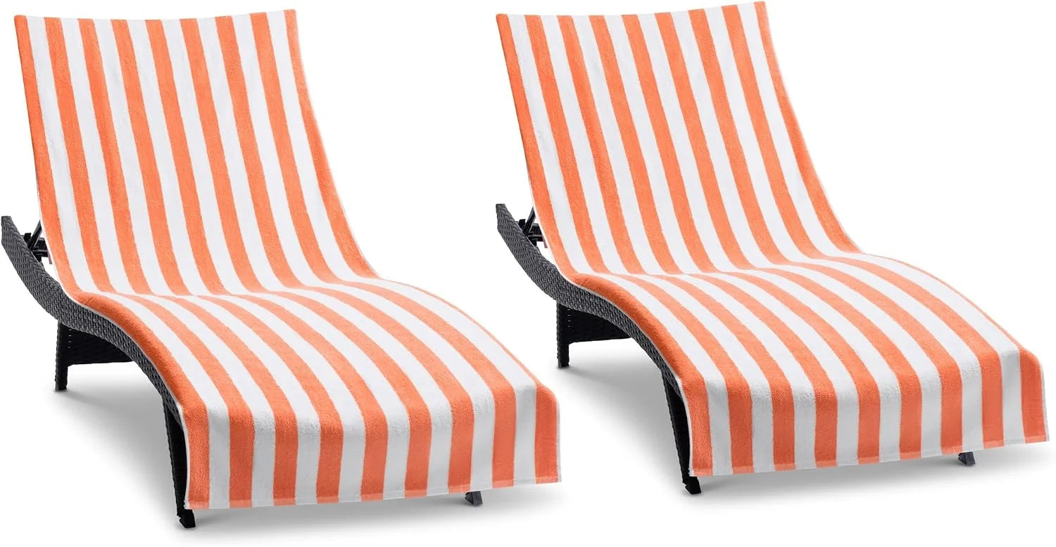 New Arrivals California Chaise Lounge Cover Towel with Pocket – Pack of 2 – Striped 100% Cotton Cabana Cover for Beach Pool – For Home Projects - Image 9