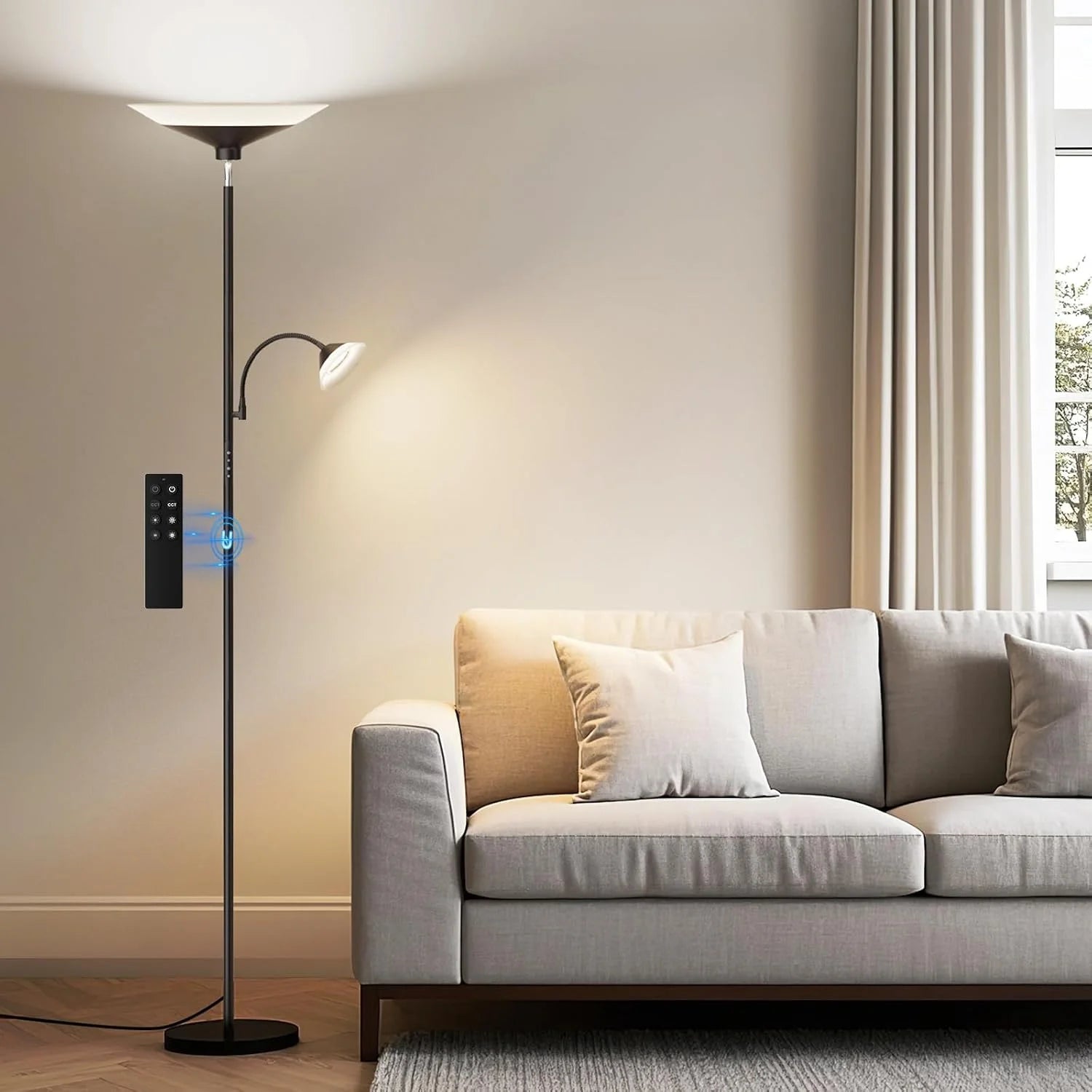 SIBRILLE Upgraded 2-in-1 Torchiere Floor Lamp, Dimmable, Black Modern Corner Lamp for Living Room Bedroom Office bifanuoyard - Image 4