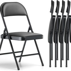 New Arrivals CHANGES Folding Chair 4 Pack, Comfy PU Leather Padded Folding Chairs for Outside and Indoor