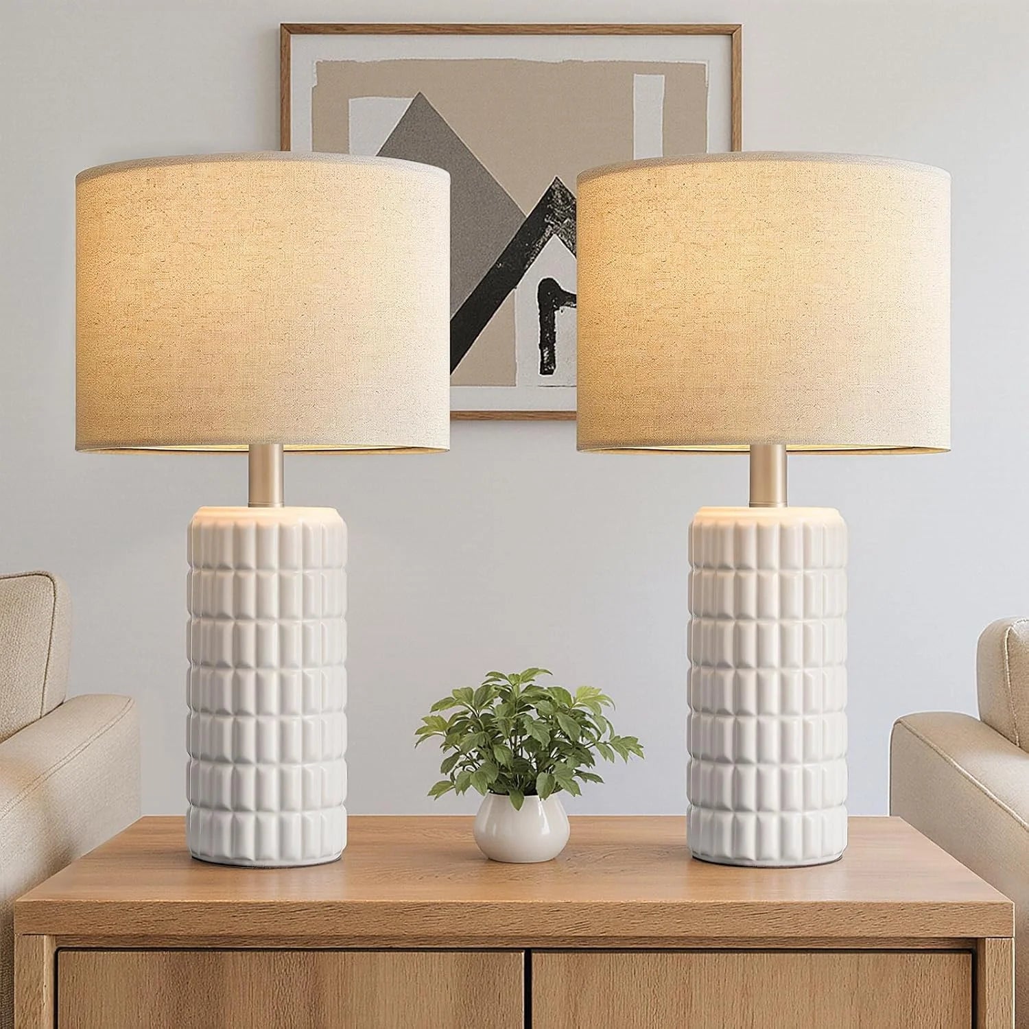 New Arrivals 23 Modern Ceramic Table Lamps Set of 2, Farmhouse Bedside Night Stands Lamp for Bedroom - Image 2